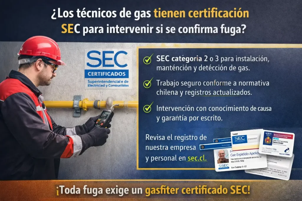 ¿Los técnicos de gas tienen certificación SEC para intervenir si se confirma fuga?